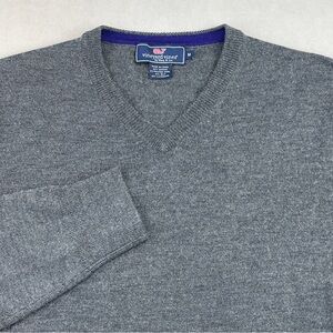 Vineyard Vines V Neck Sweater Men Medium Gray Merino Wool Silk Cashmere Pullover